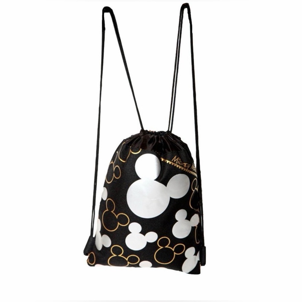 Disney Mickey Mouse Black and Gold Drawstring Theme Park‎ Bag